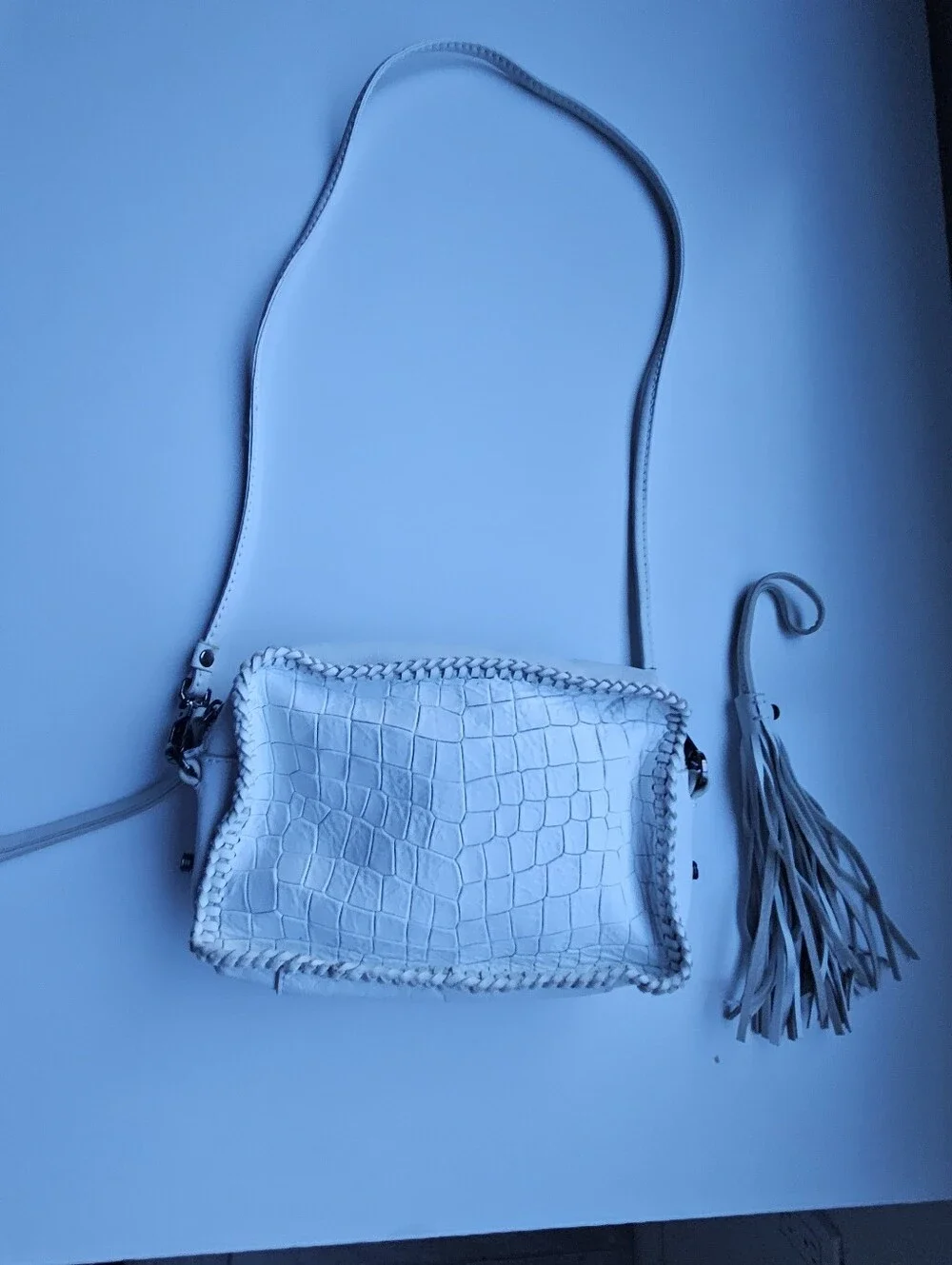 New Botkier White Croc Embossed Leather Petite Crossbody Bag